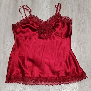Rampage Red Satin Lace Trim Tank Top